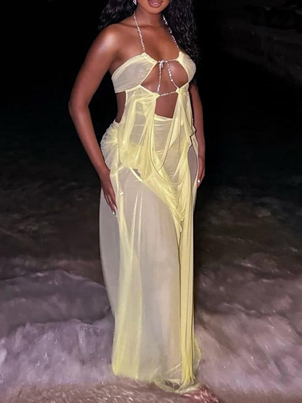 Sheer Halter Maxi Dress