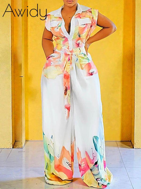 Printed Tied Sleeveless Jumpsuit