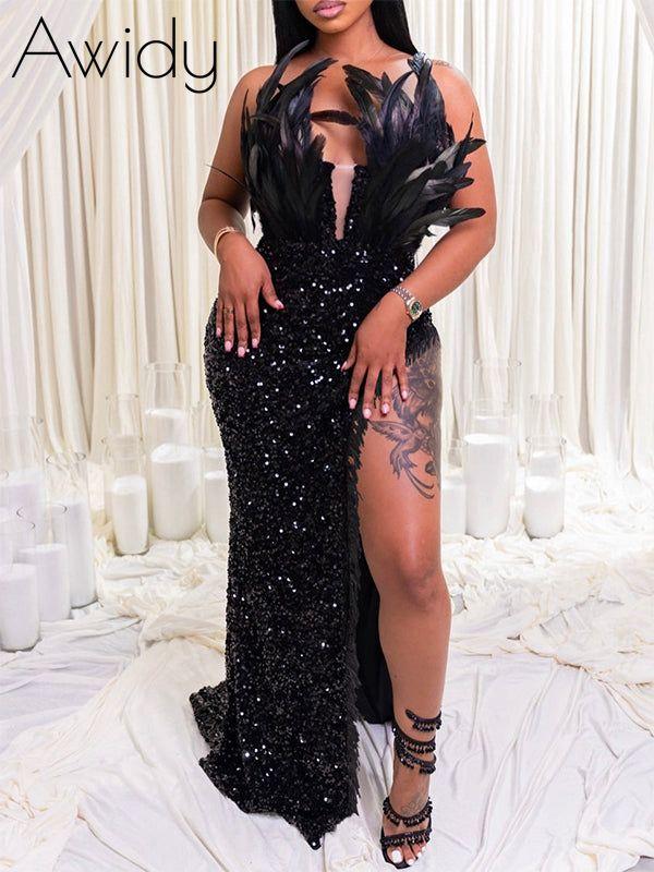Feather Combo Sequin Dress