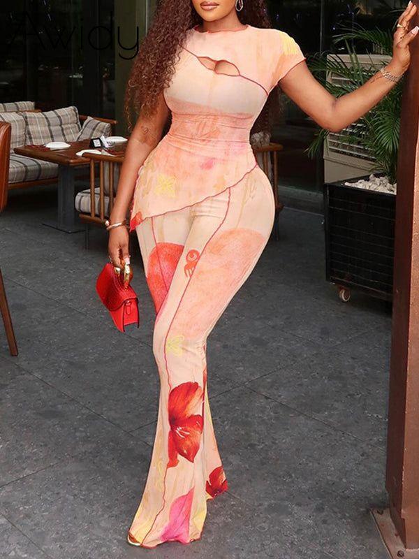 Printed Cutout Top & Pants Set