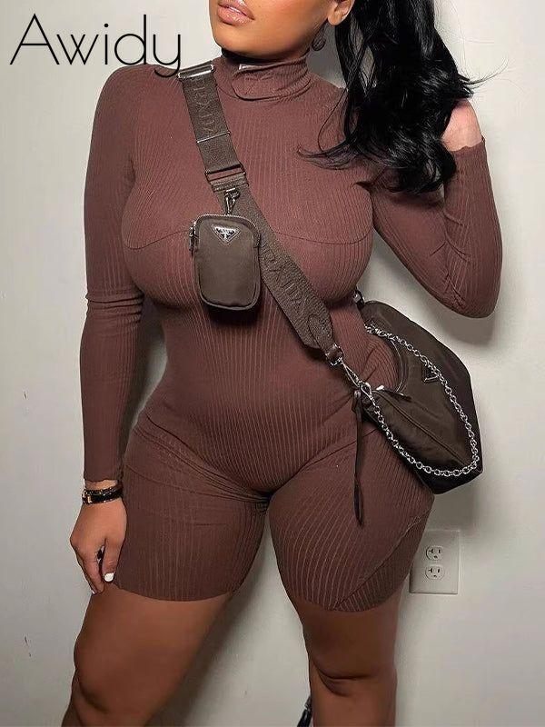 Mock-Neck Ribbed Romper