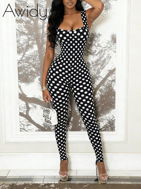 Dot Open-Back Sleeveless Jumpsuit