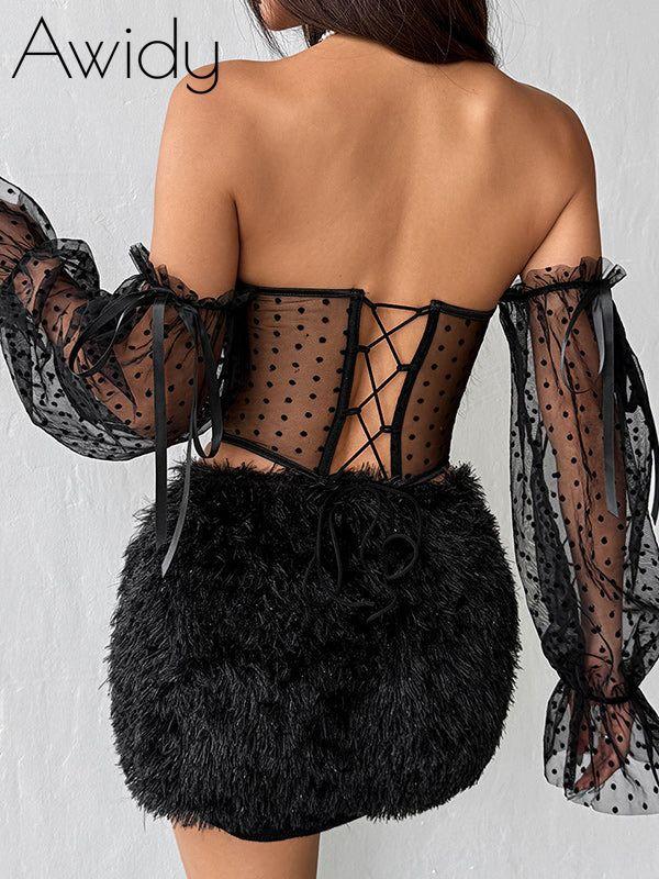 Sheer-Combo Off-Shoulder Top