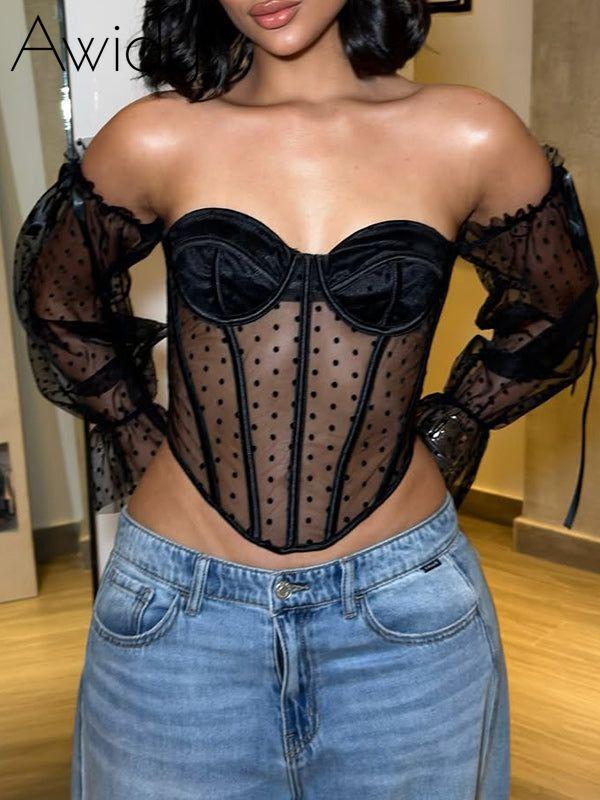 Sheer-Combo Off-Shoulder Top