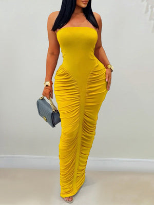 Ruched Combo Strapless Dress
