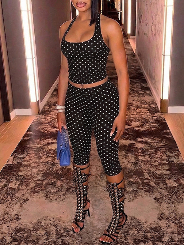 Dot Halter Top & Capri Pants Set