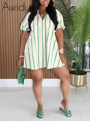 Printed V-Neck Cute Dress