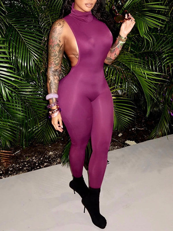 Turtleneck Sleeveless Jumpsuit