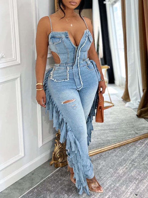 Fringe Cami Denim Jumpsuit