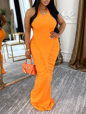 Ruched Combo Halter Dress