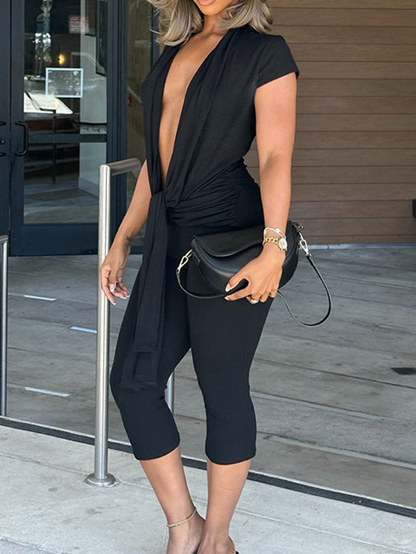 Deep V Draped Jumpsuit