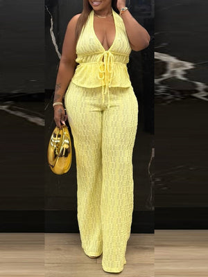 Textured Tied Halter Top & Pants Set