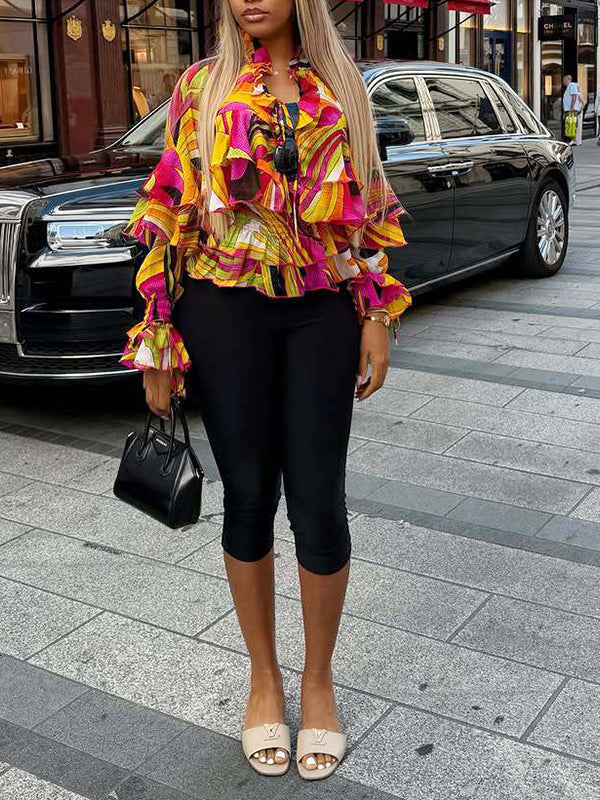 Printed Ruffle Tied Shirt