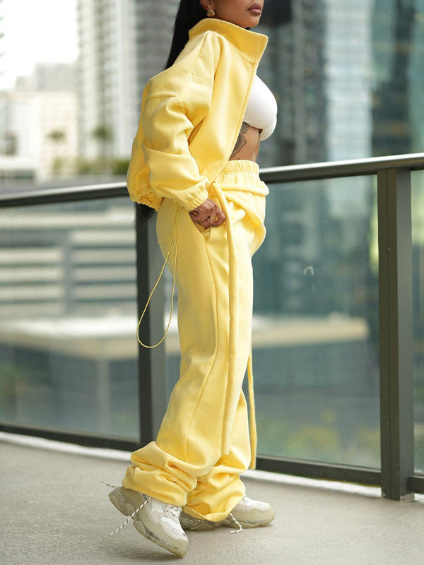 Fleece Lined Zip Up Jacket & Tied Pants Set