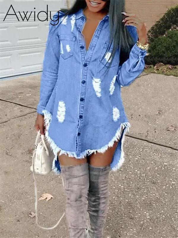 Distressed Denim Shirt Dress