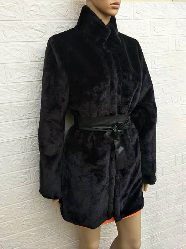 mangocouture  Faux Fur Coat With Belt