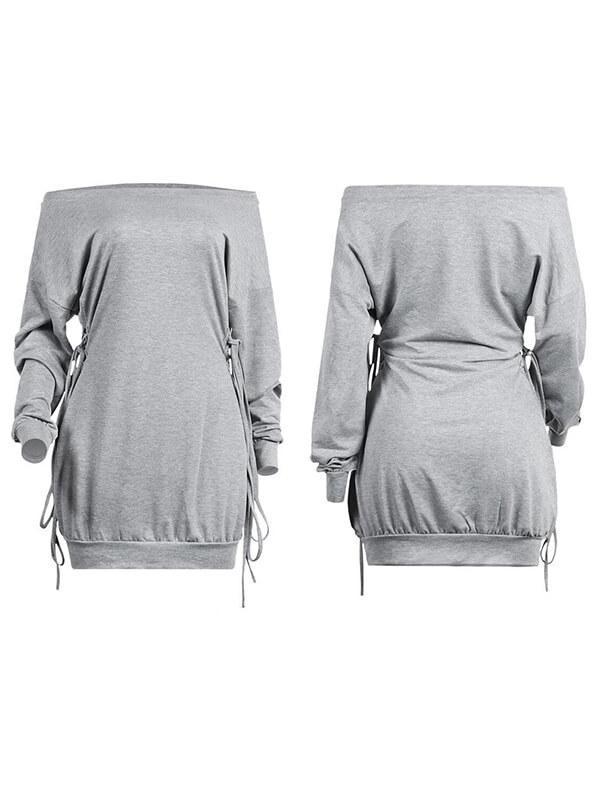 Schulterfreies Sweatshirtkleid mit Schnürung – Ausverkauf