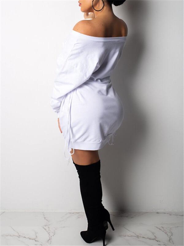 Schulterfreies Sweatshirtkleid mit Schnürung – Ausverkauf