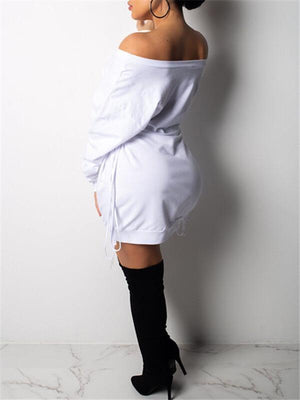 Robe sweat-shirt à lacets et épaules dénudées - Liquidation