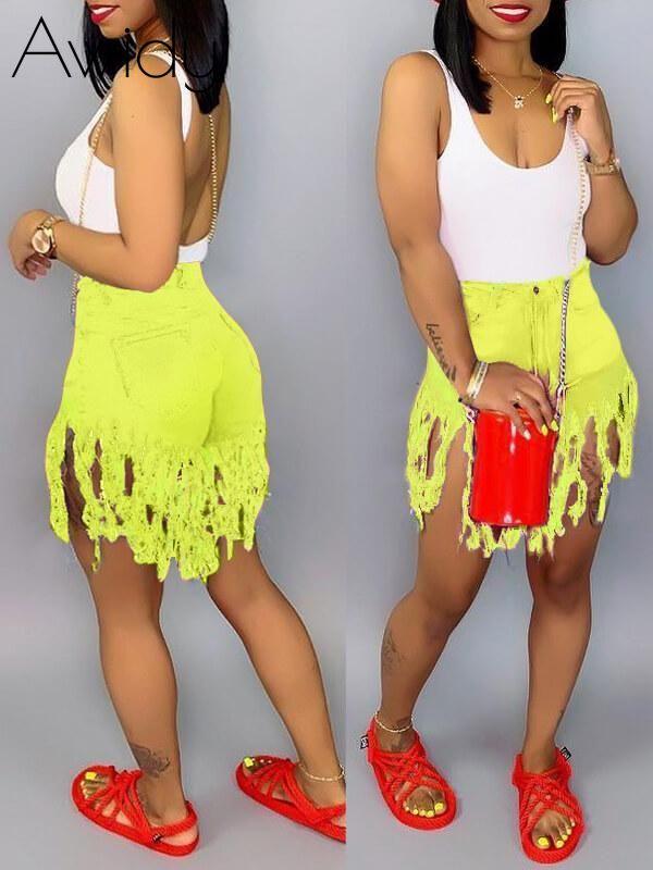 Fringe Denim Shorts--Clearance Yellow