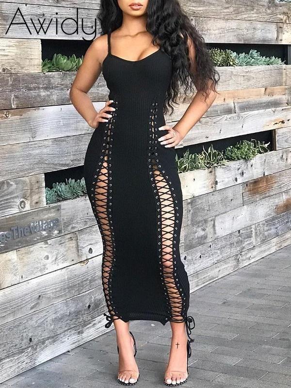 Lace-Up Cami Dress Black