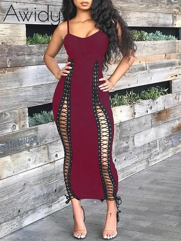 Lace-Up Cami Dress Maroon