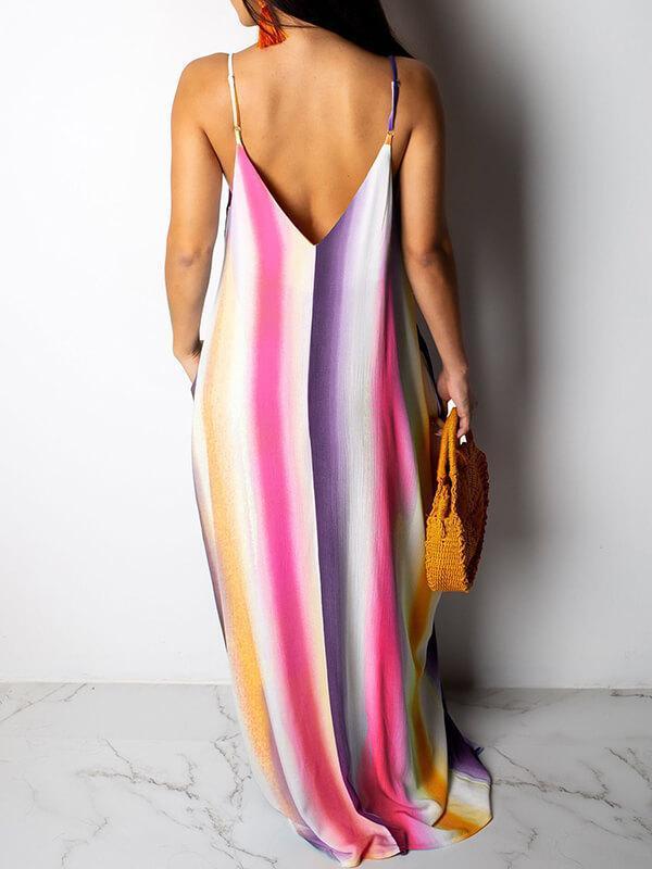 Gestreiftes Camisole-Kleid mit V-Ausschnitt