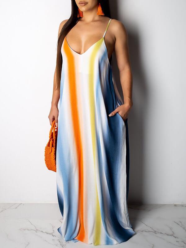 Gestreiftes Camisole-Kleid mit V-Ausschnitt