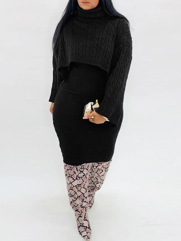 Indiebeautie – Set aus Strick-Tankkleid und Pullover-Cape