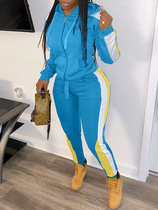 Ensemble sweat à capuche et pantalon zippés colorblock