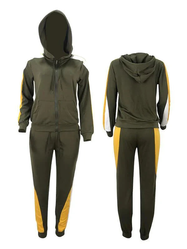 Ensemble sweat à capuche et pantalon zippés colorblock