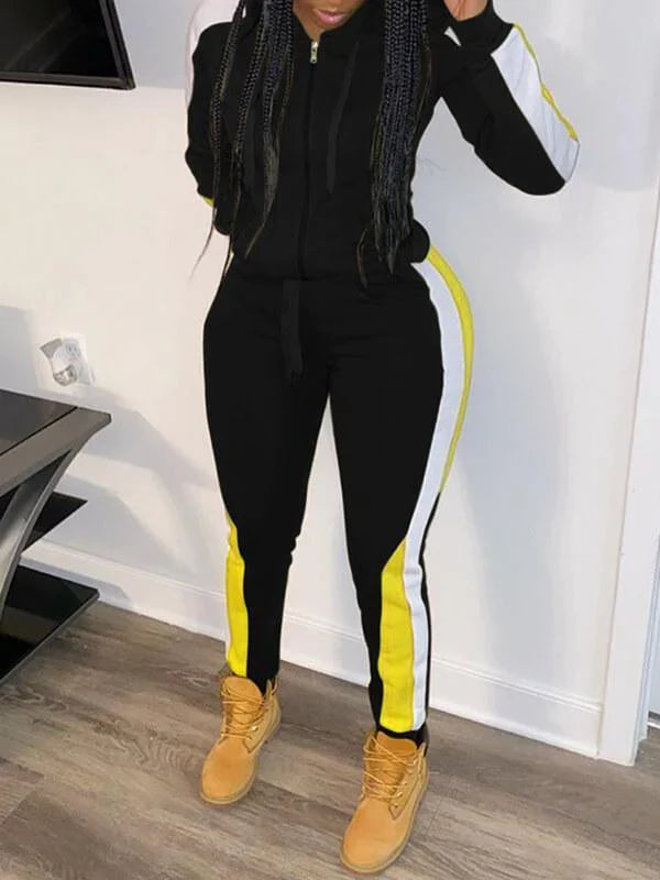 Ensemble sweat à capuche et pantalon zippés colorblock