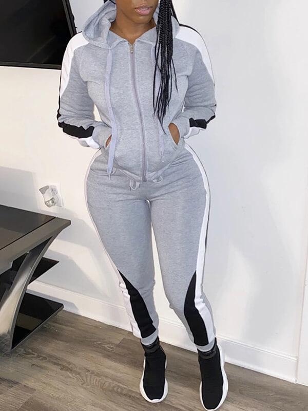 Ensemble sweat à capuche et pantalon zippés colorblock