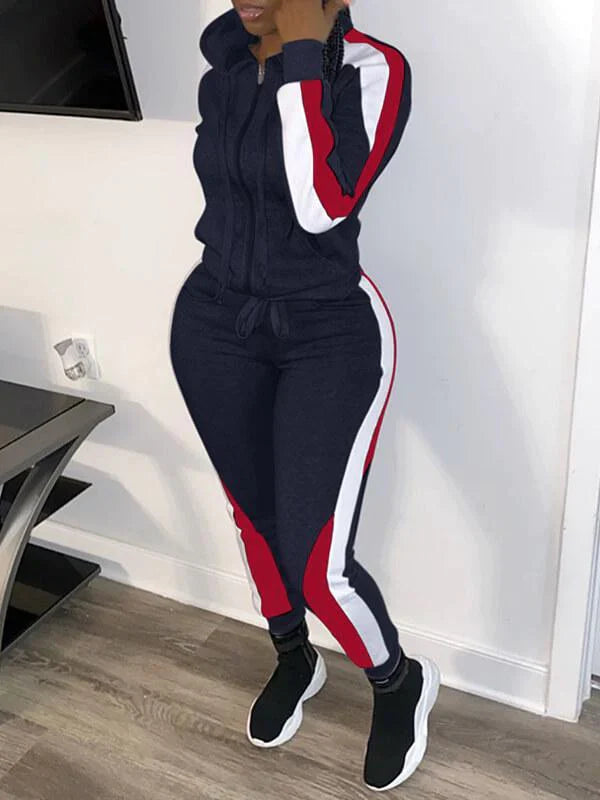 Ensemble sweat à capuche et pantalon zippés colorblock
