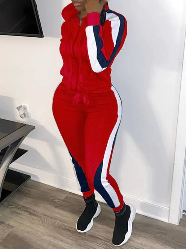 Ensemble sweat à capuche et pantalon zippés colorblock