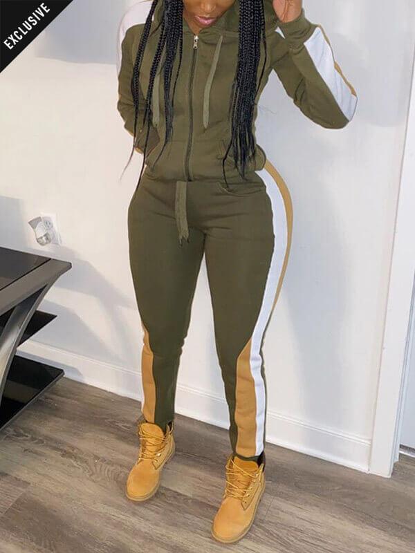 Ensemble sweat à capuche et pantalon zippés colorblock