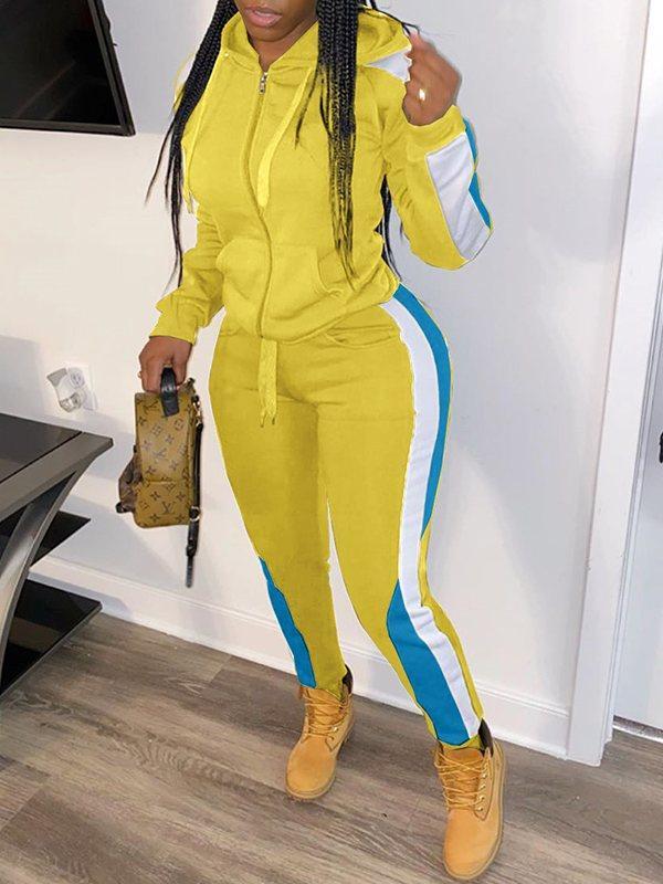 Ensemble sweat à capuche et pantalon zippés colorblock