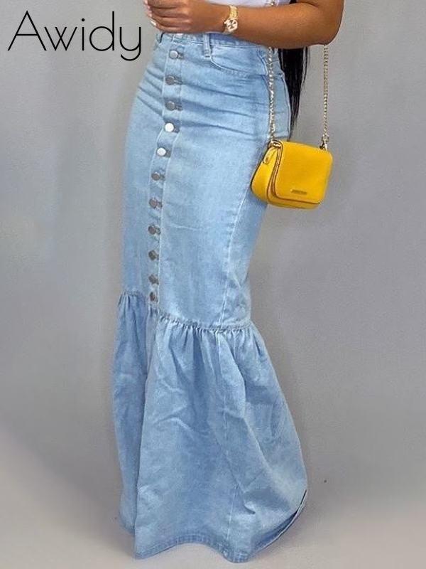 Button-Down Denim Skirt