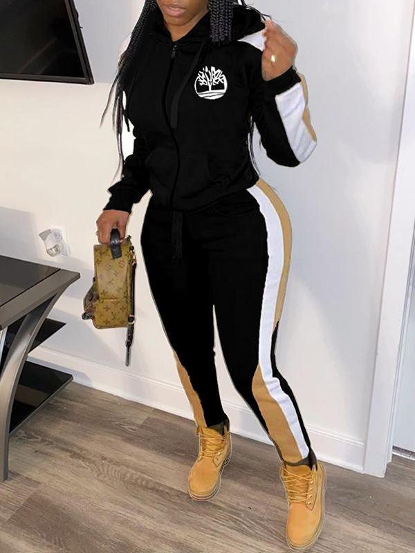Set aus Kapuzenpullover und Hose mit Farbblock-Logo