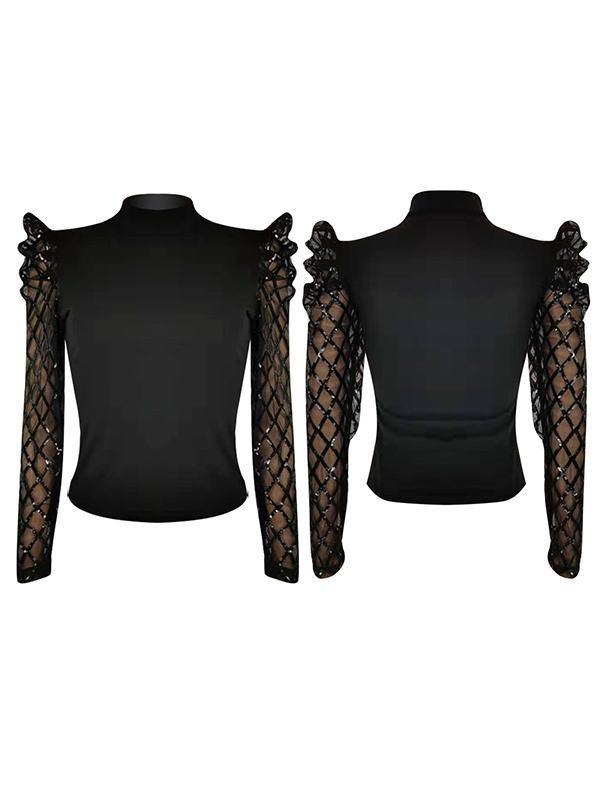 Haut à manches transparentes et col montant