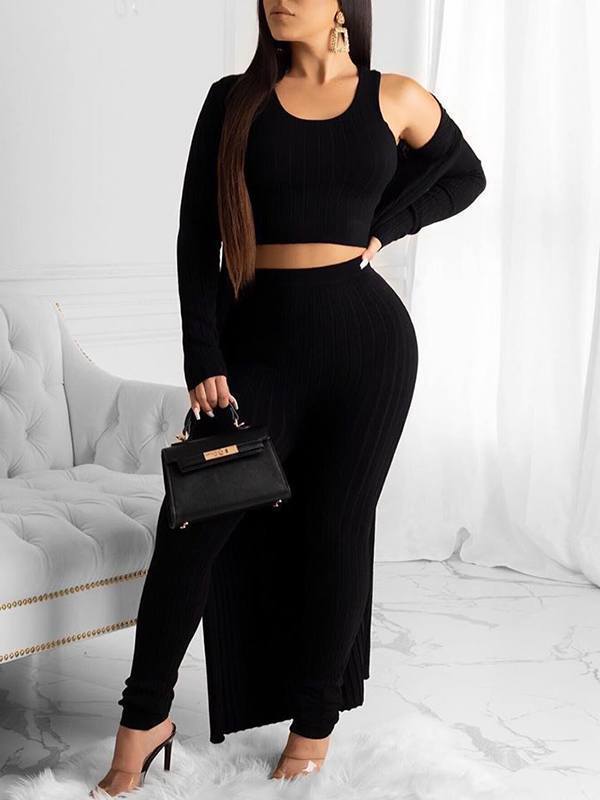 Ribbed Cardigan & Pants Set