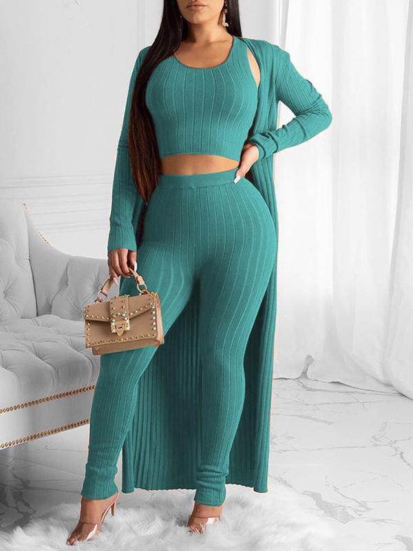 Ribbed Cardigan & Pants Set