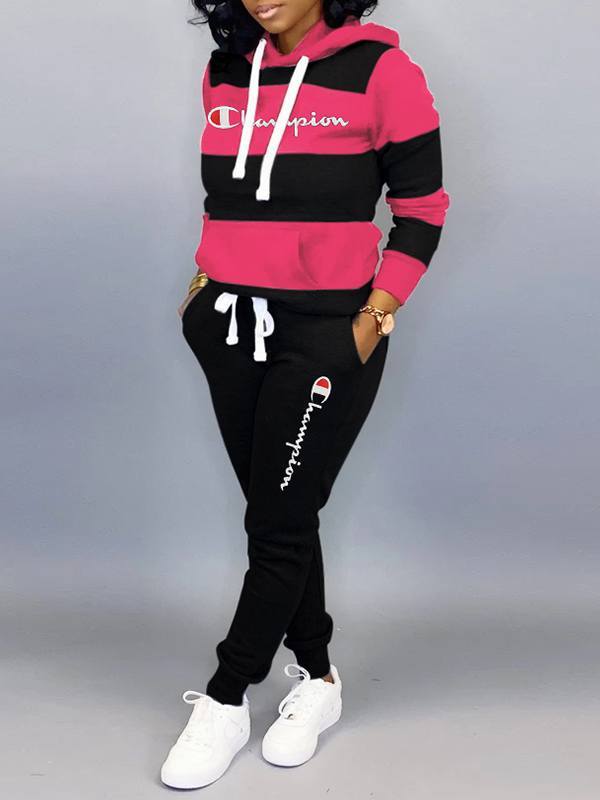 Slogan Colorblock Hoodie & Pants Set--Clearance