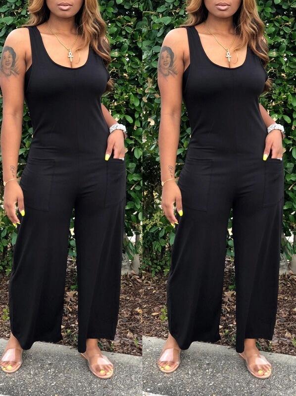 Einfarbiger, ärmelloser Jumpsuit mit weitem Bein – Ausverkauf