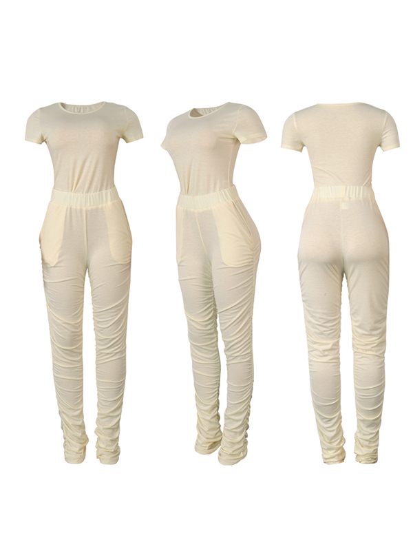 Ensemble t-shirt uni et pantalon froncé - Liquidation