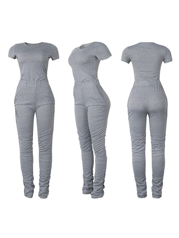 Ensemble t-shirt uni et pantalon froncé - Liquidation