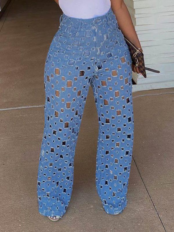 Durchbrochene Hose mit weitem Bein