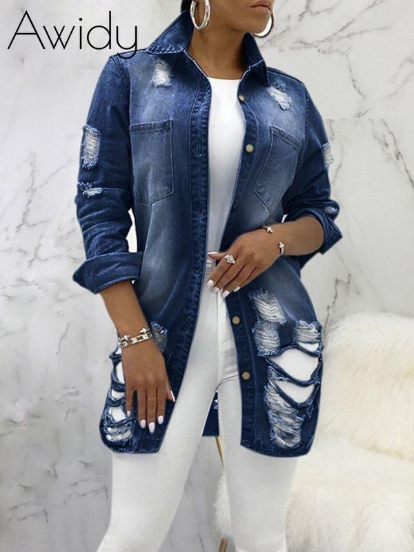 Distressed Denim Jacket Dark Blue