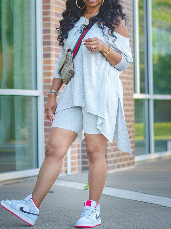 Set aus asymmetrischem Top und Bikershorts