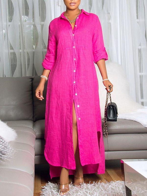 Robe chemise boutonnée à fente latérale